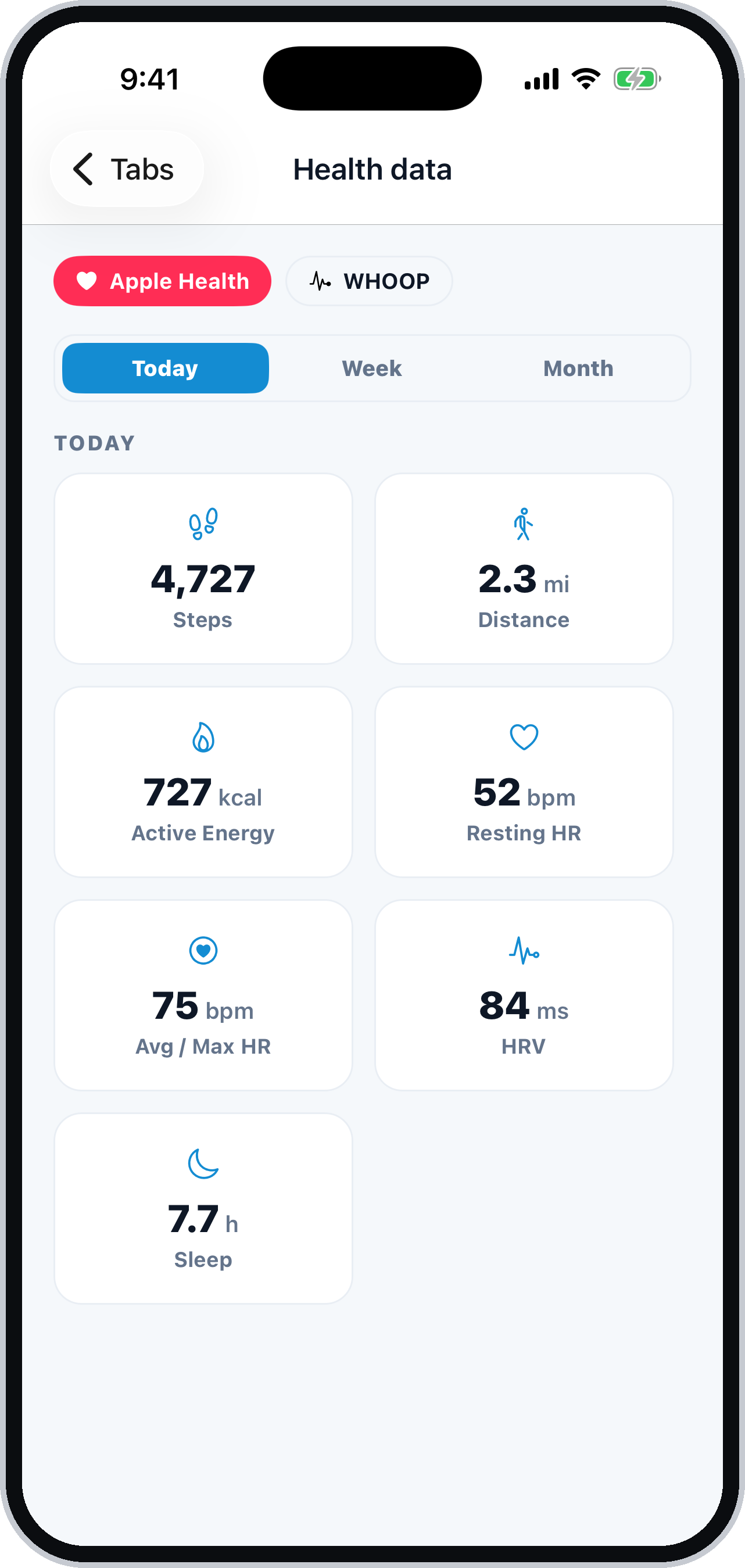 Health tiles: steps, heart rate, sleep and more