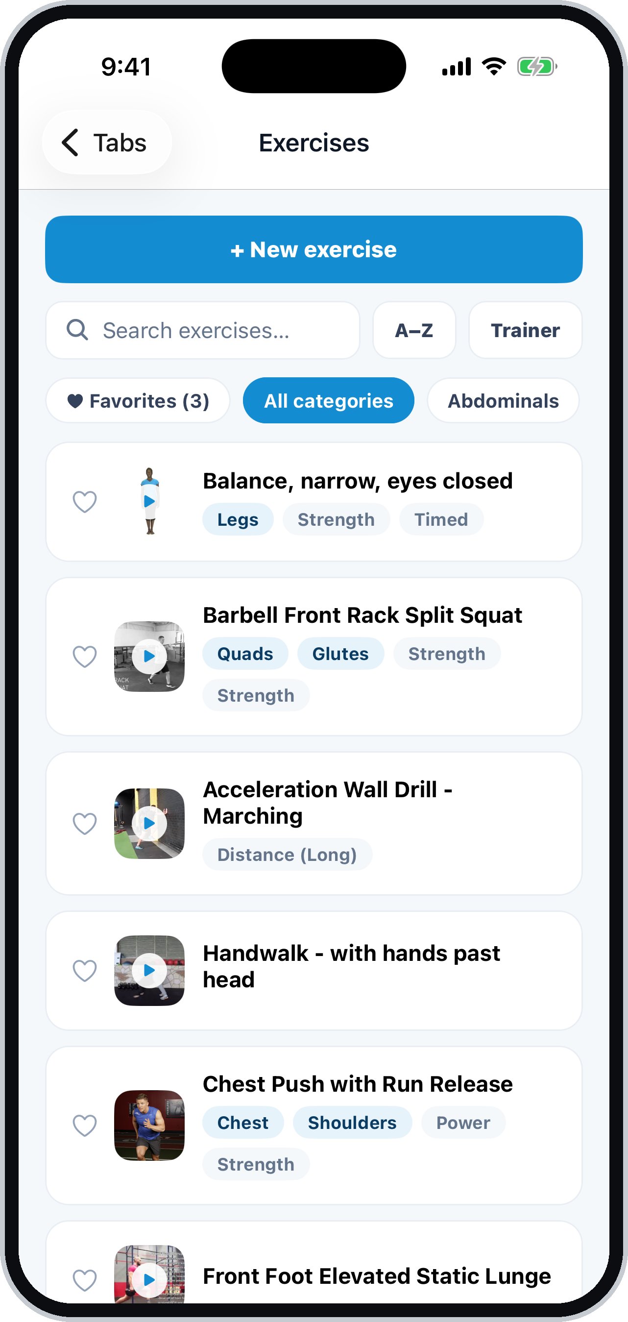 The exercise library, searchable