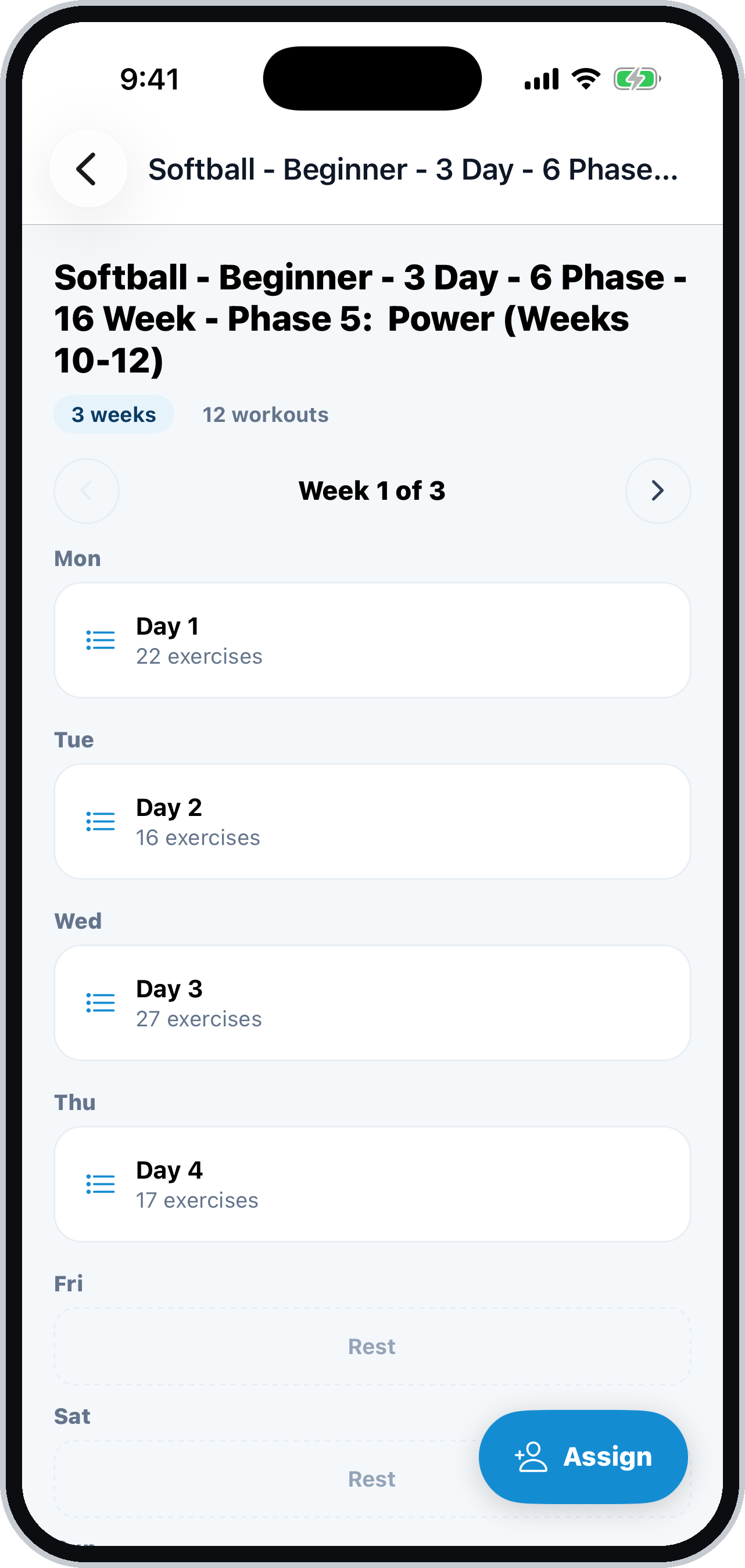 A multi-week program laid out day by day