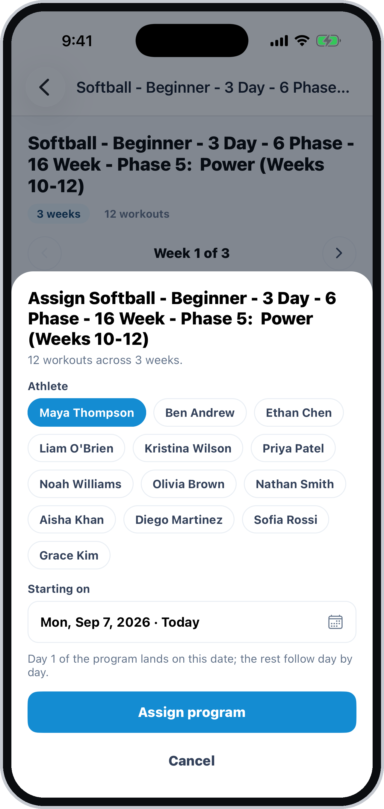 Assigning a program to an athlete